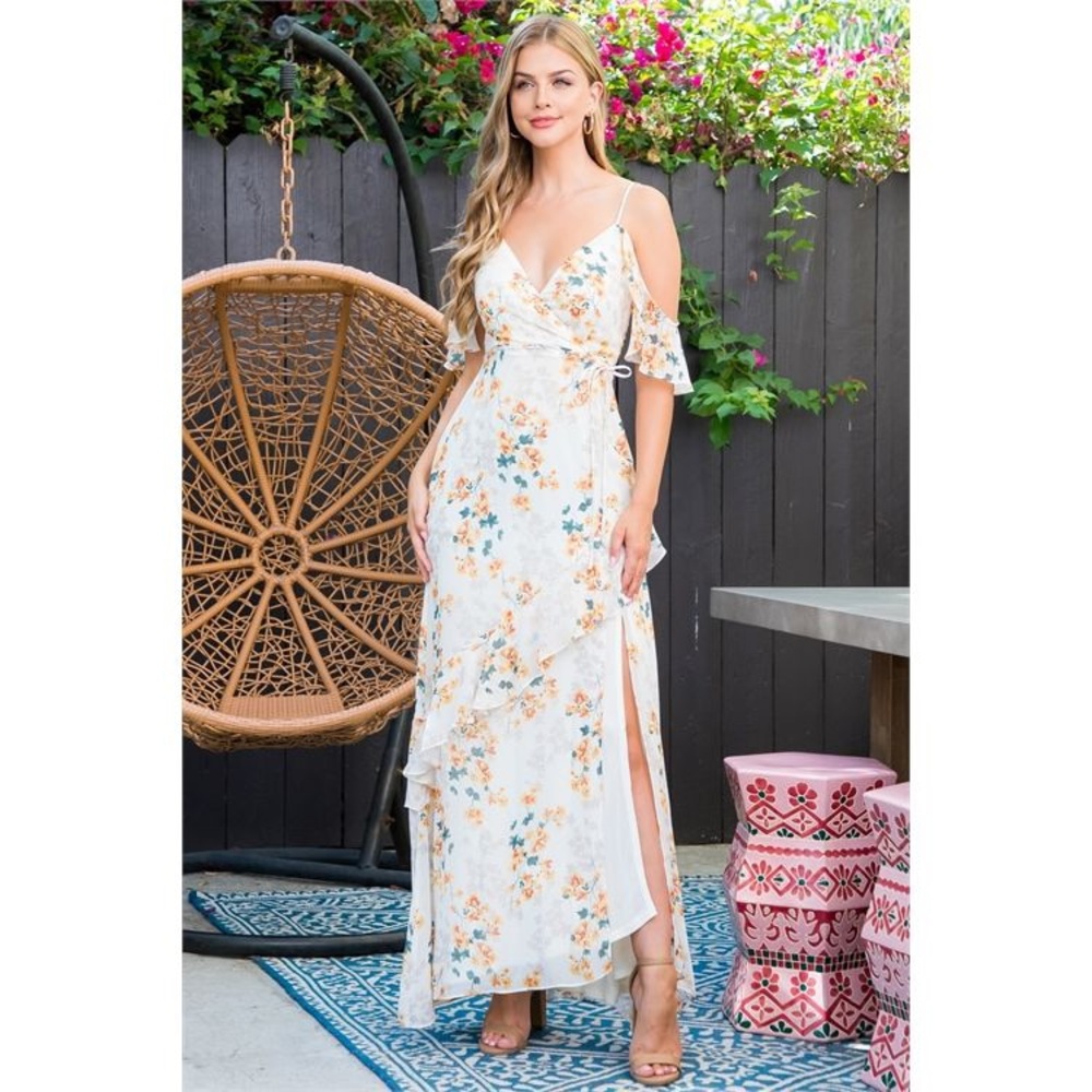 LAST 2️⃣ CREAM YELLOW RUFFLE DETAIL FLORAL MAXI DRESS